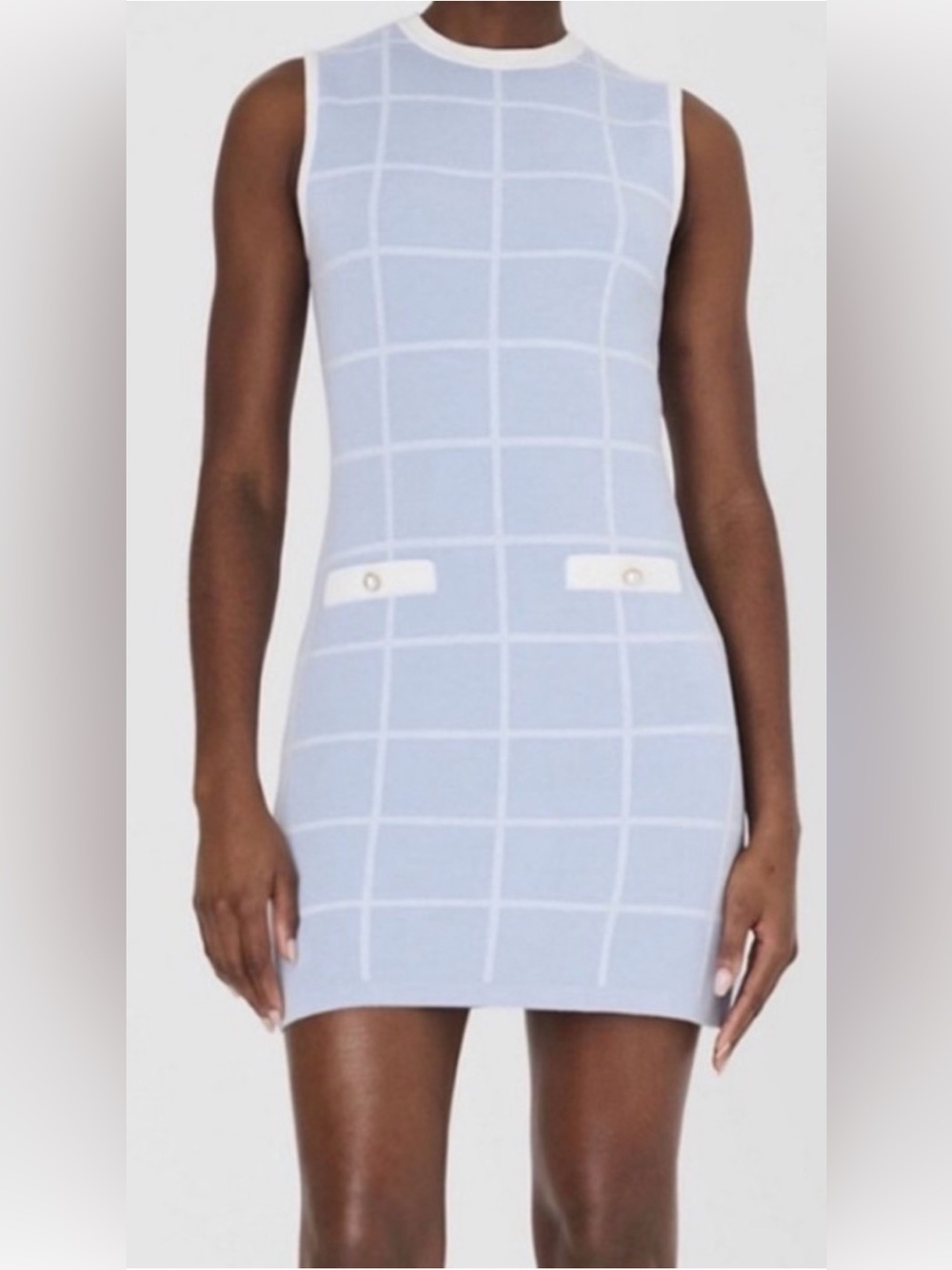 French Connection Sleeveless Windowpane Shift Dress - Light Blue size L nwt